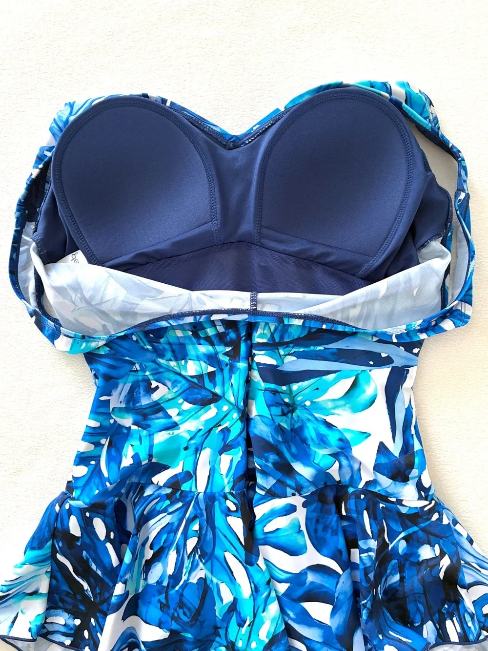 Ceeb Swim Dress 14 Blue Tropical One Piece Swimsuit Ruched Tummy Control Coastal - Picture 7 of 14